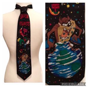 Vintage Looney Tunes Mania Taz Tasmanian Devil Savor The Planet Tie Black 1993